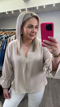 InWear Yoline Haze Cream V-Neck Blouse with Tie Detailing, 30110637