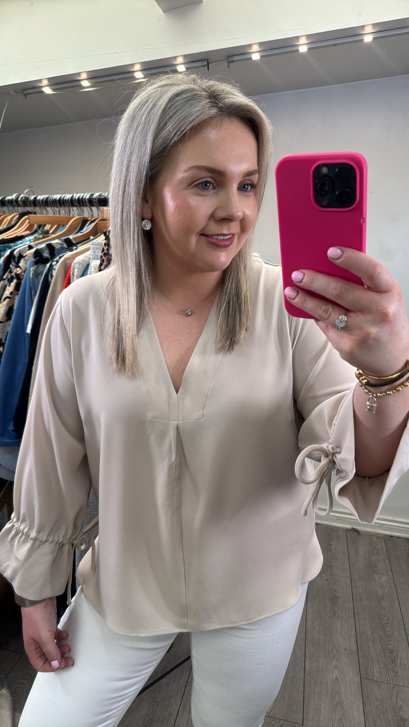 InWear Yoline Haze Cream V-Neck Blouse with Tie Detailing, 30110637