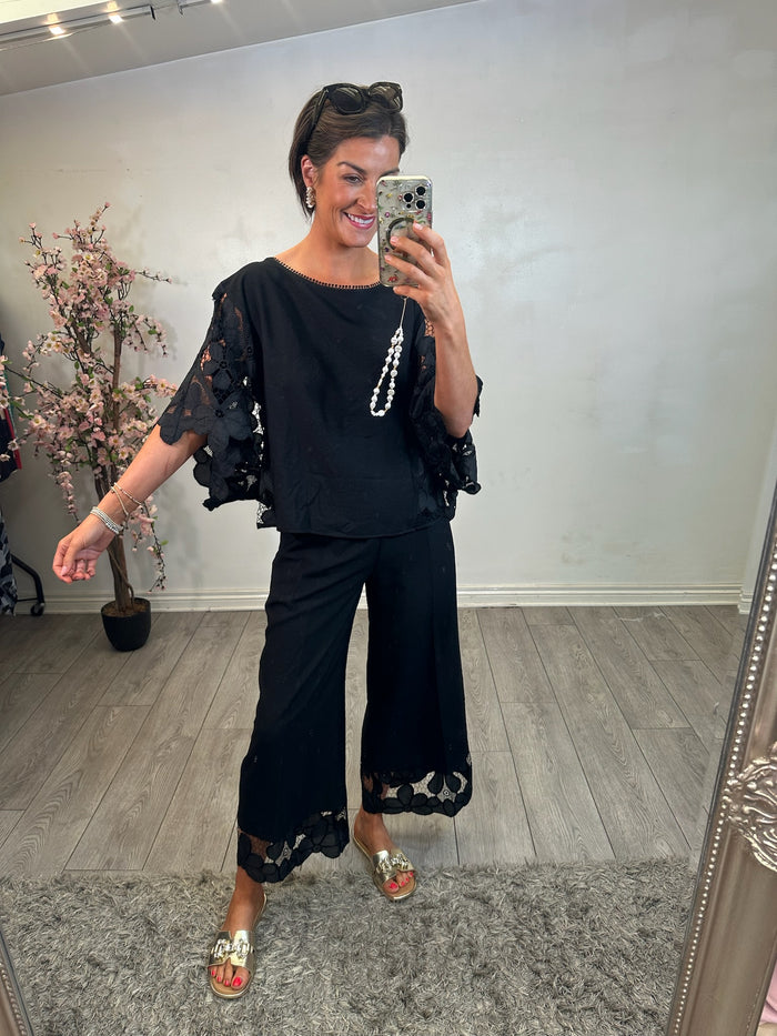 Access Fashion Black Culottes with Lace Hem