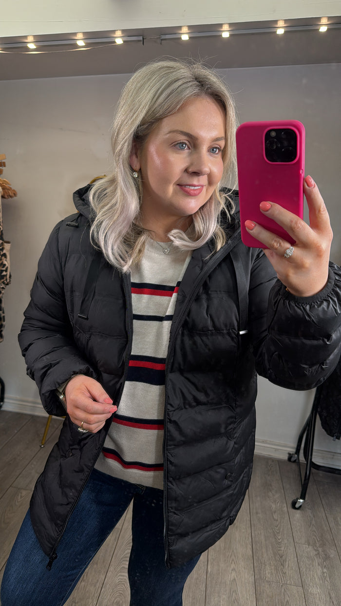 Fransa Frbafab Black Quilted Puffa Coat with Zip Detailing