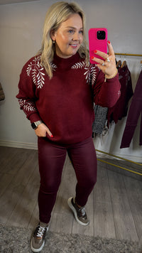 Toxik Highwaisted Boyfriend Burgundy Cropped Jeans