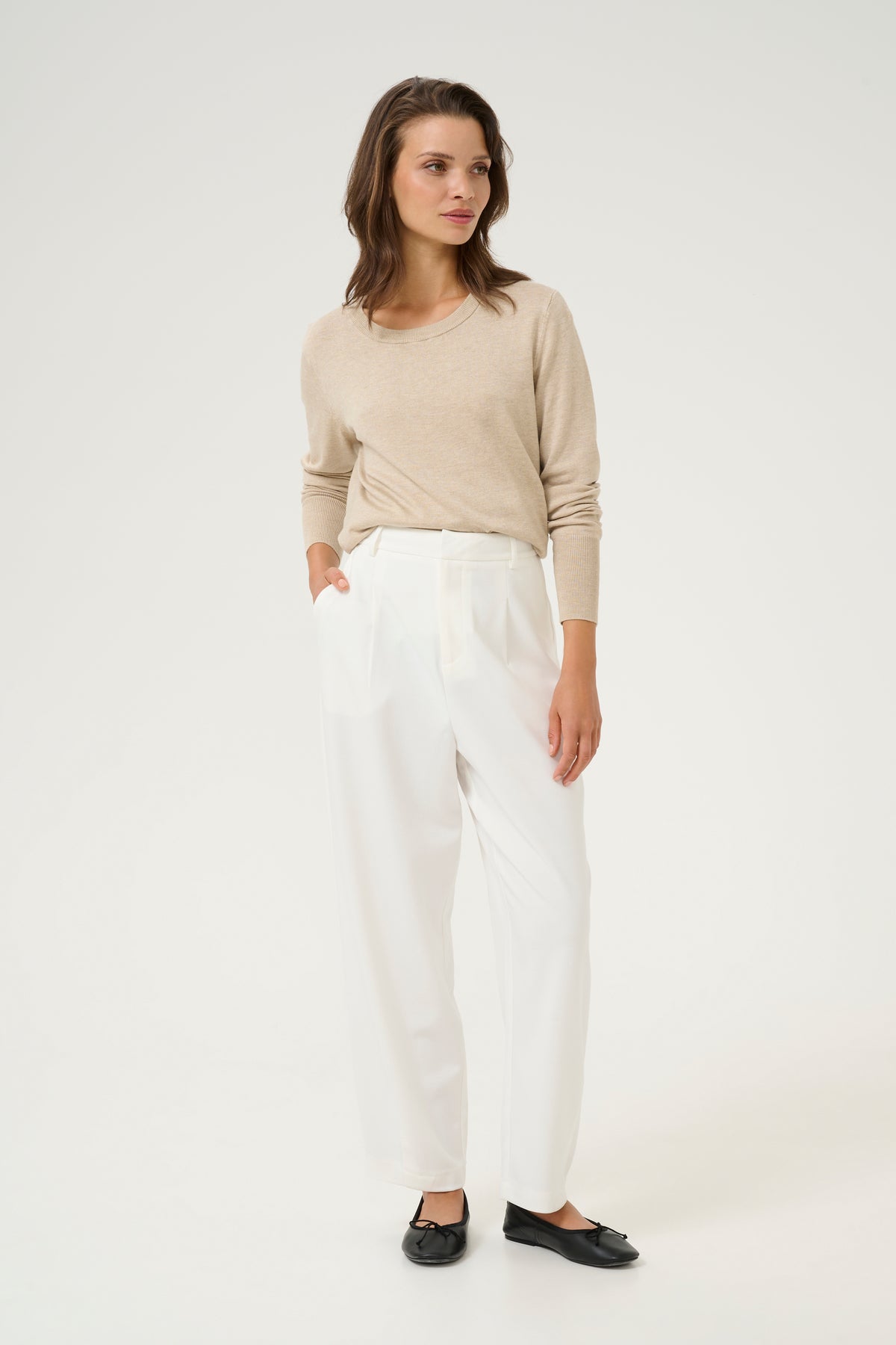Kaffe Kamerle Chalk Highwaisted Ankle Length Barrel Leg Trousers, 10504769