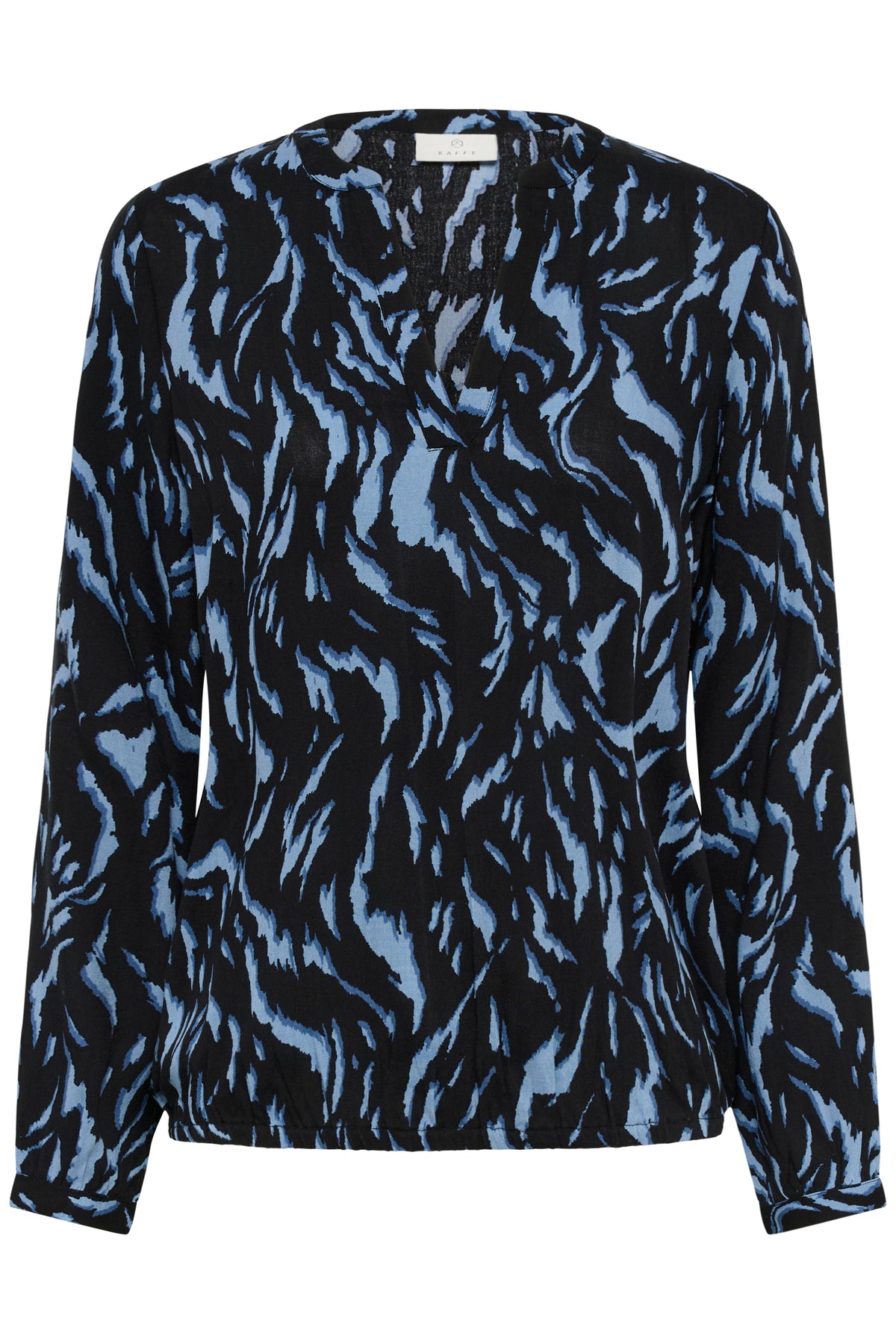 Kaffe Kaditte Denim Blue/Black Abstract Print V-Neck Blouse
