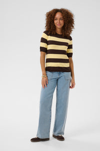 Kaffe Kalizza Coffee Bean/Yellow Striped Knit, 10512365
