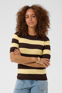 Kaffe Kalizza Coffee Bean/Yellow Striped Knit, 10512365