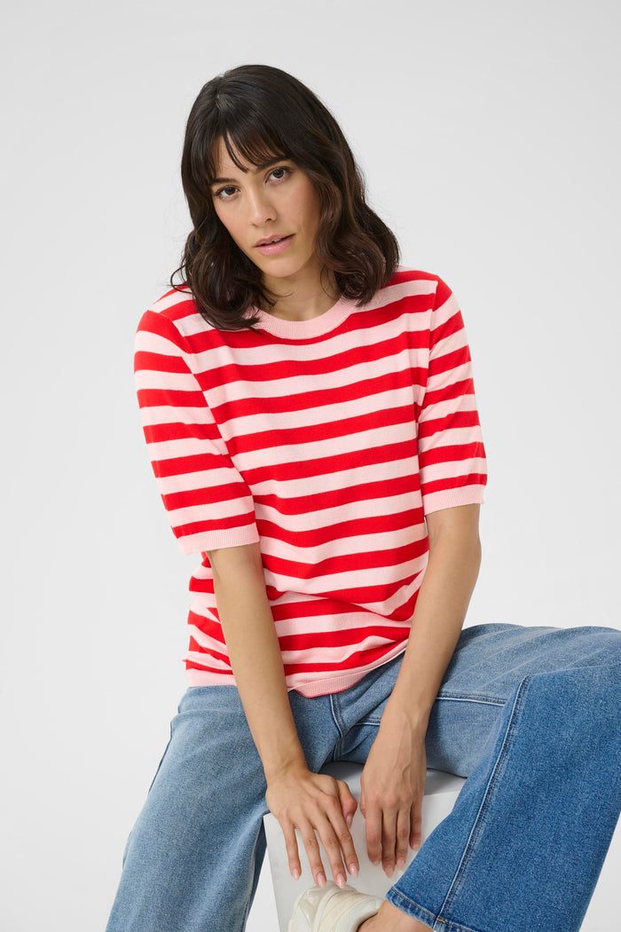 Kaffe Kalizza True Red/Baby Pink Striped Knit