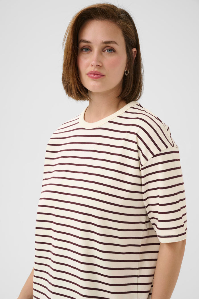 Kaffe Kawinny Fudge Burgundy Oversized Stripe T-Shirt