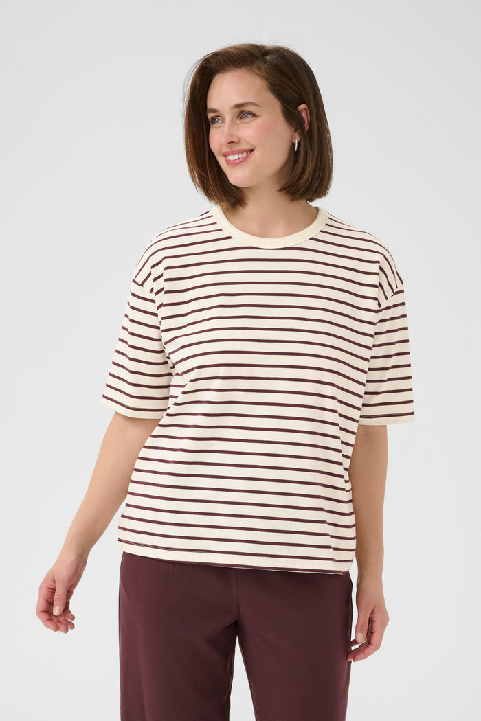 Kaffe Kawinny Fudge Burgundy Oversized Stripe T-Shirt