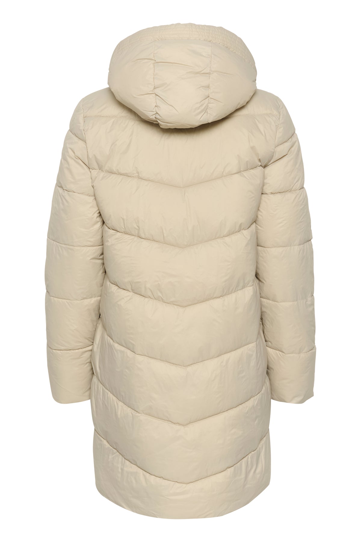 Kaffe Kasusanne Feather Beige Ultimate Puffa Knee Length Coat with Detachable Hood, 10508810