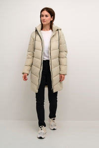 Kaffe Kasusanne Feather Beige Ultimate Puffa Knee Length Coat with Detachable Hood, 10508810