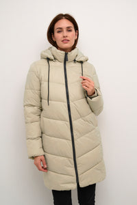 Kaffe Kasusanne Feather Beige Ultimate Puffa Knee Length Coat with Detachable Hood, 10508810