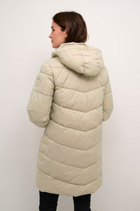 Kaffe Kasusanne Feather Beige Ultimate Puffa Knee Length Coat with Detachable Hood, 10508810