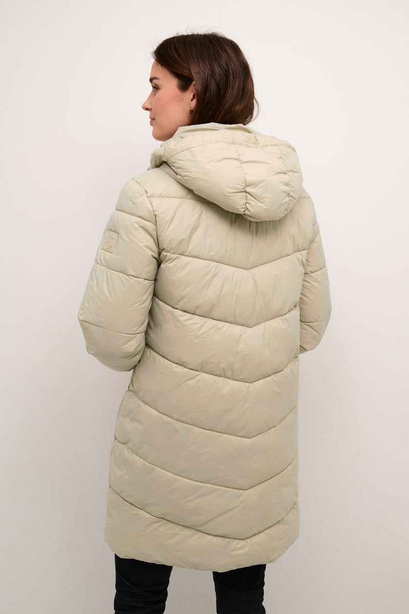 Kaffe Kasusanne Feather Beige Ultimate Puffa Knee Length Coat with Detachable Hood, 10508810