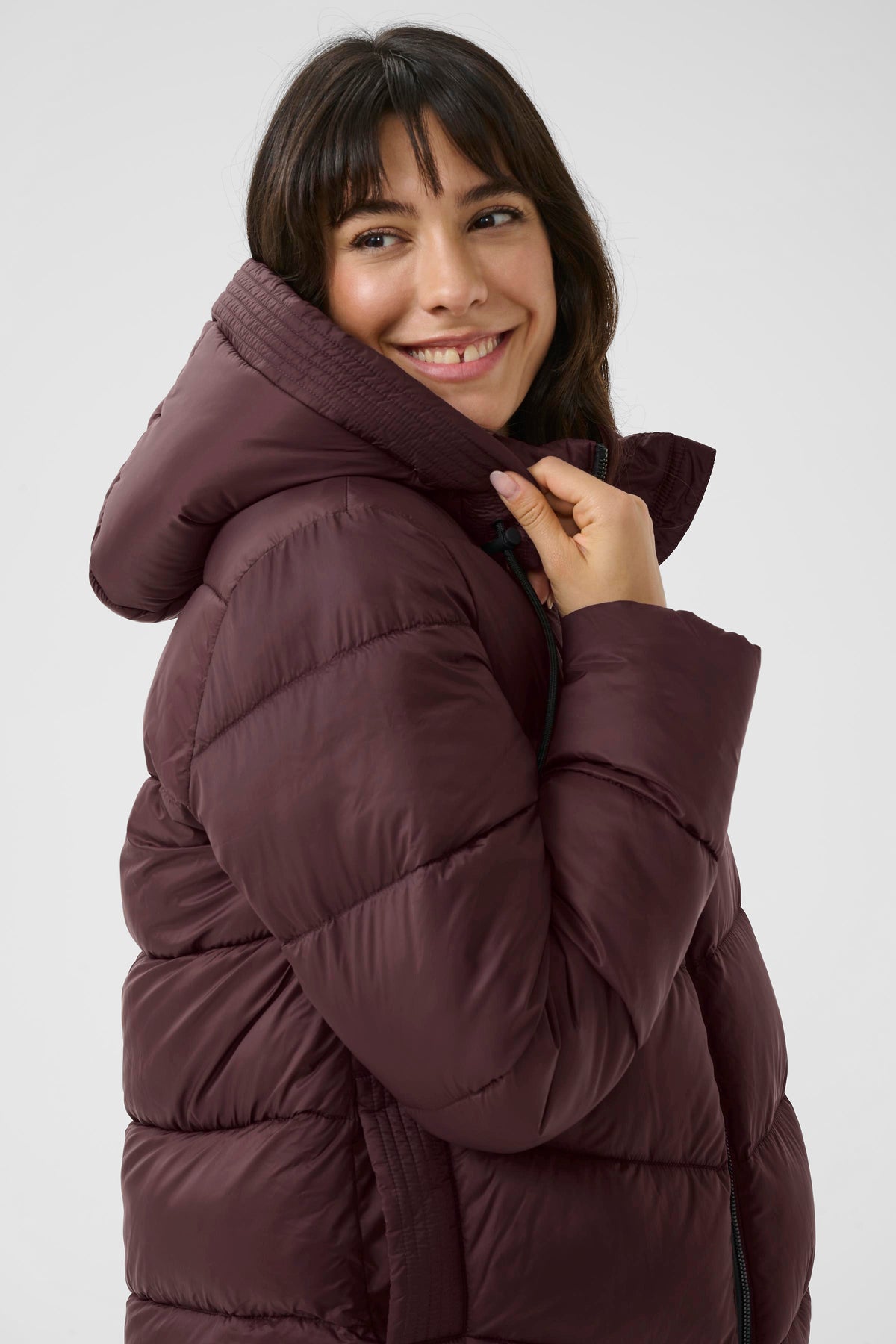 Kaffe Kasusanne Fudge Burgundy Ultimate Puffa Knee Length Coat with Detachable Hood, 10508810