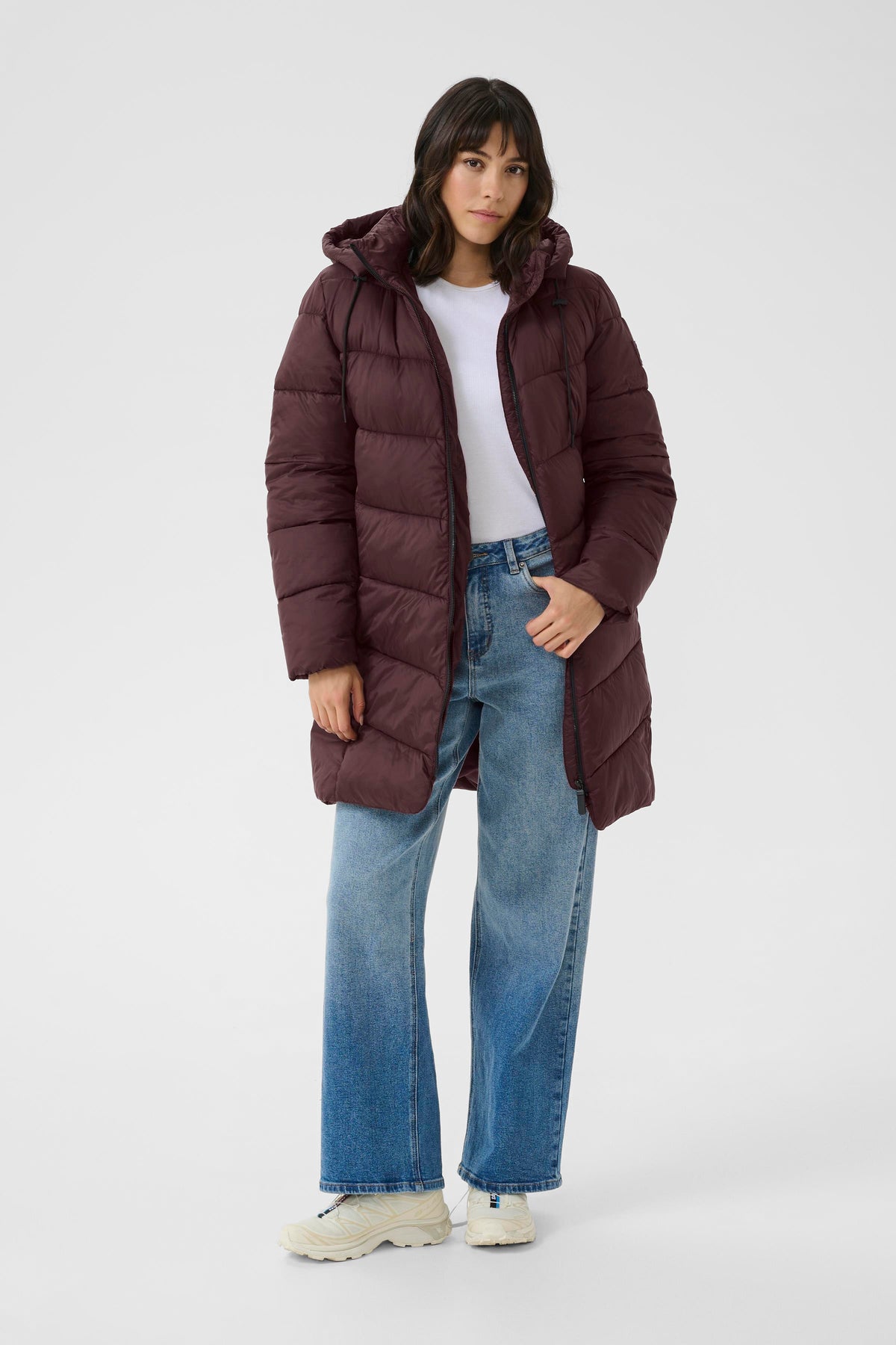 Kaffe Kasusanne Fudge Burgundy Ultimate Puffa Knee Length Coat with Detachable Hood, 10508810