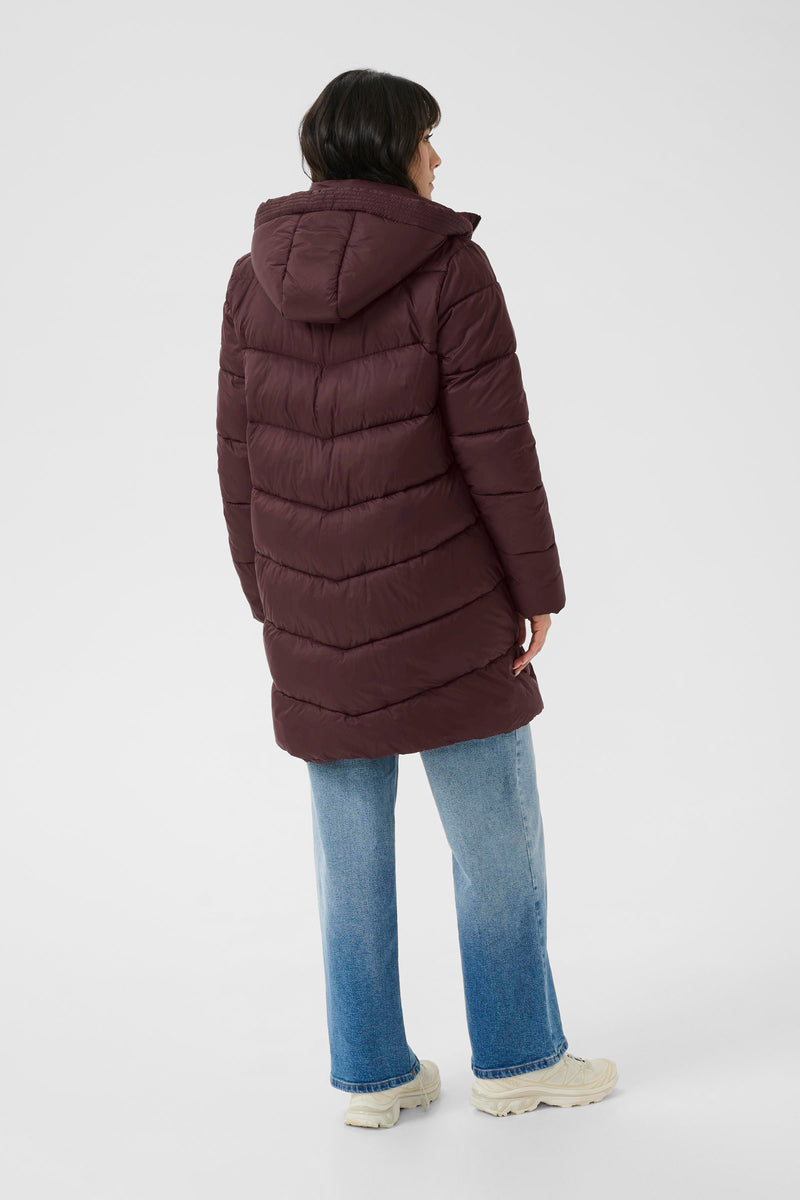 Kaffe Kasusanne Fudge Burgundy Ultimate Puffa Knee Length Coat with Detachable Hood, 10508810