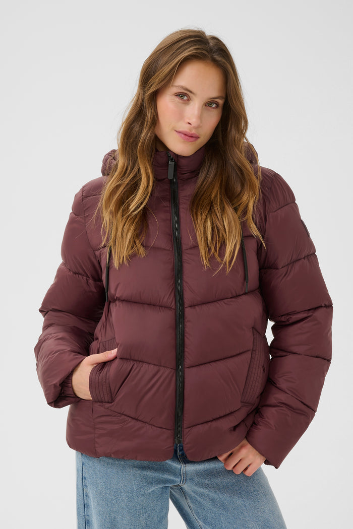 Kaffe Kasusanne Fudge Burgundy Ultimate Puffa Jacket with Detachable Hood, 10508811