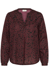 Kaffe Kabeathe Fudge/Black Flower Print V-Neck Blouse, 10508895