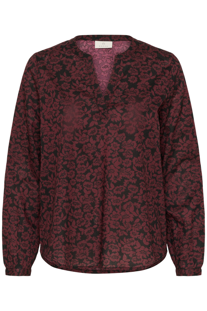 Kaffe Kabeathe Fudge/Black Flower Print V-Neck Blouse, 10508895