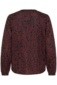 Kaffe Kabeathe Fudge/Black Flower Print V-Neck Blouse, 10508895