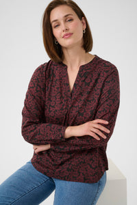 Kaffe Kabeathe Fudge/Black Flower Print V-Neck Blouse, 10508895