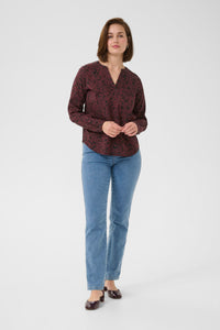 Kaffe Kabeathe Fudge/Black Flower Print V-Neck Blouse, 10508895