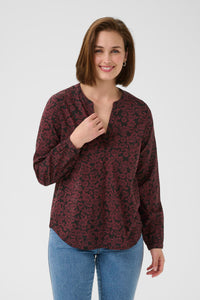 Kaffe Kabeathe Fudge/Black Flower Print V-Neck Blouse, 10508895