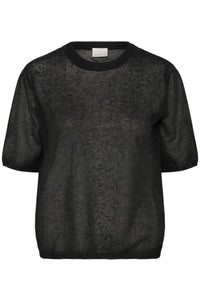 Kaffe Kalinn Black Knitted Linen Mix T-Shirt