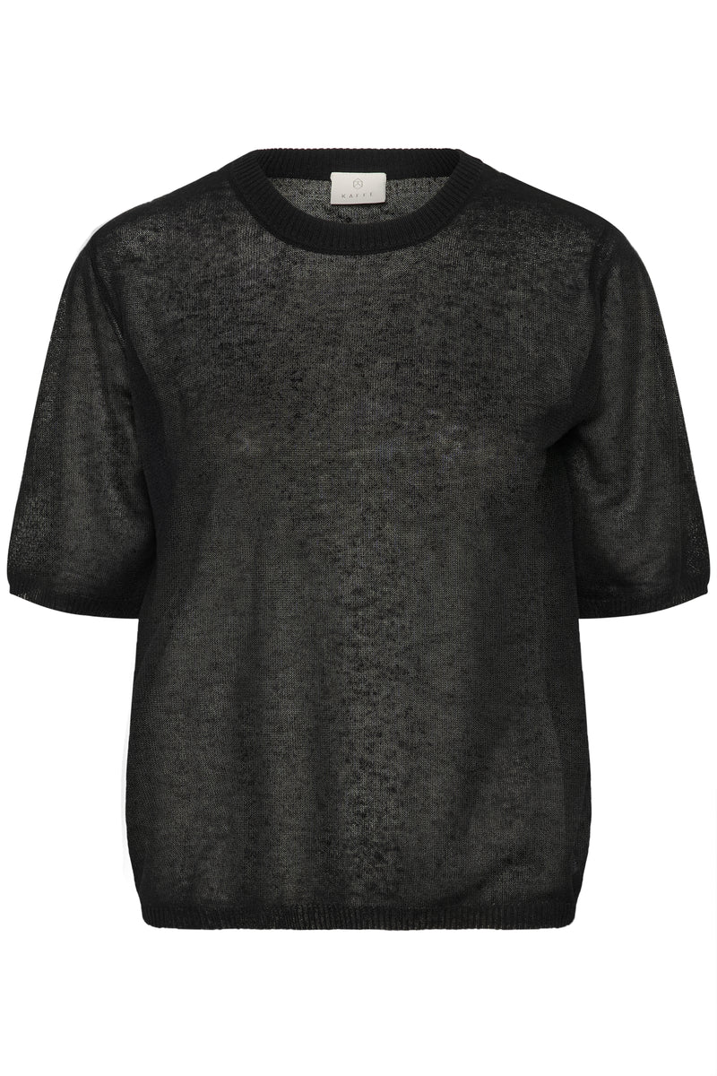 Kaffe Kalinn Black Knitted Linen Mix T-Shirt