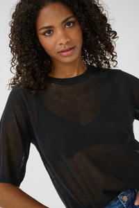 Kaffe Kalinn Black Knitted Linen Mix T-Shirt