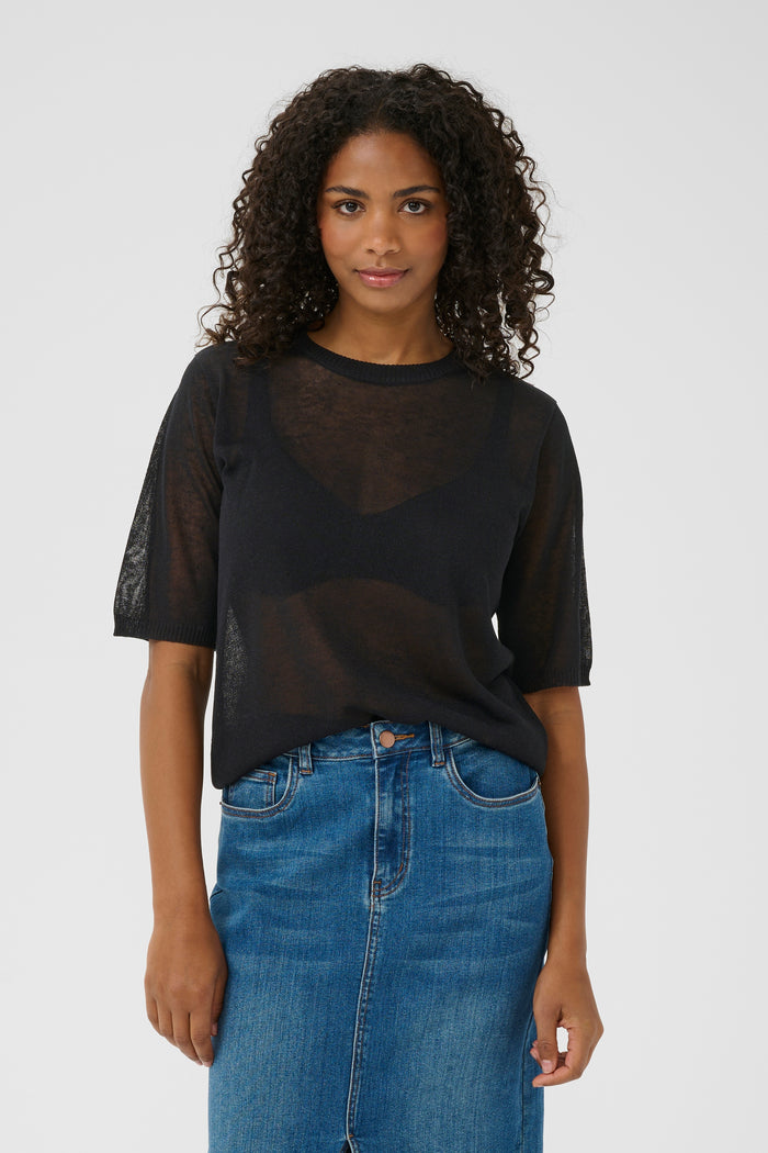 Kaffe Kalinn Black Knitted Linen Mix T-Shirt