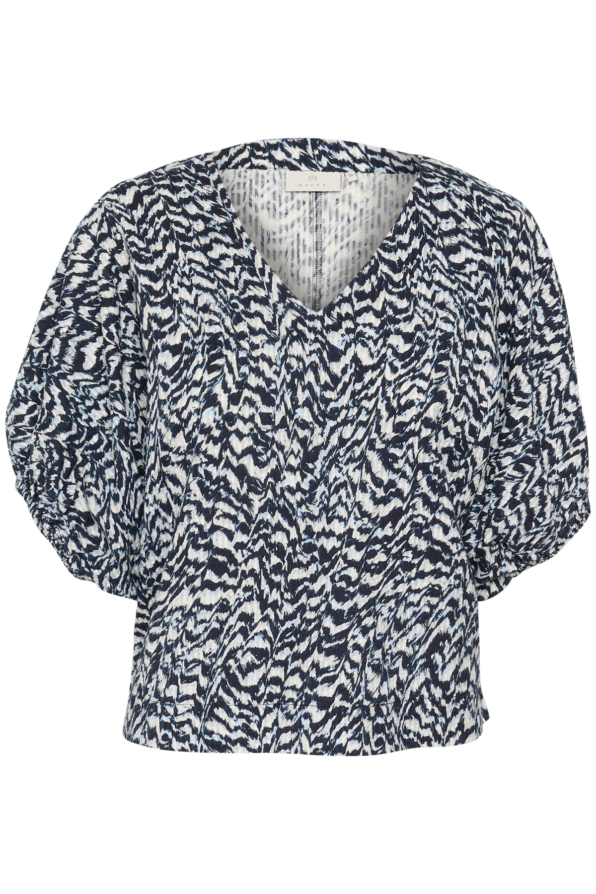 Kaffe Karuffalo Baby Blue/White/Navy Abstract Printed V-Neck Top