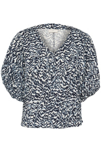 Kaffe Karuffalo Baby Blue/White/Navy Abstract Printed V-Neck Top