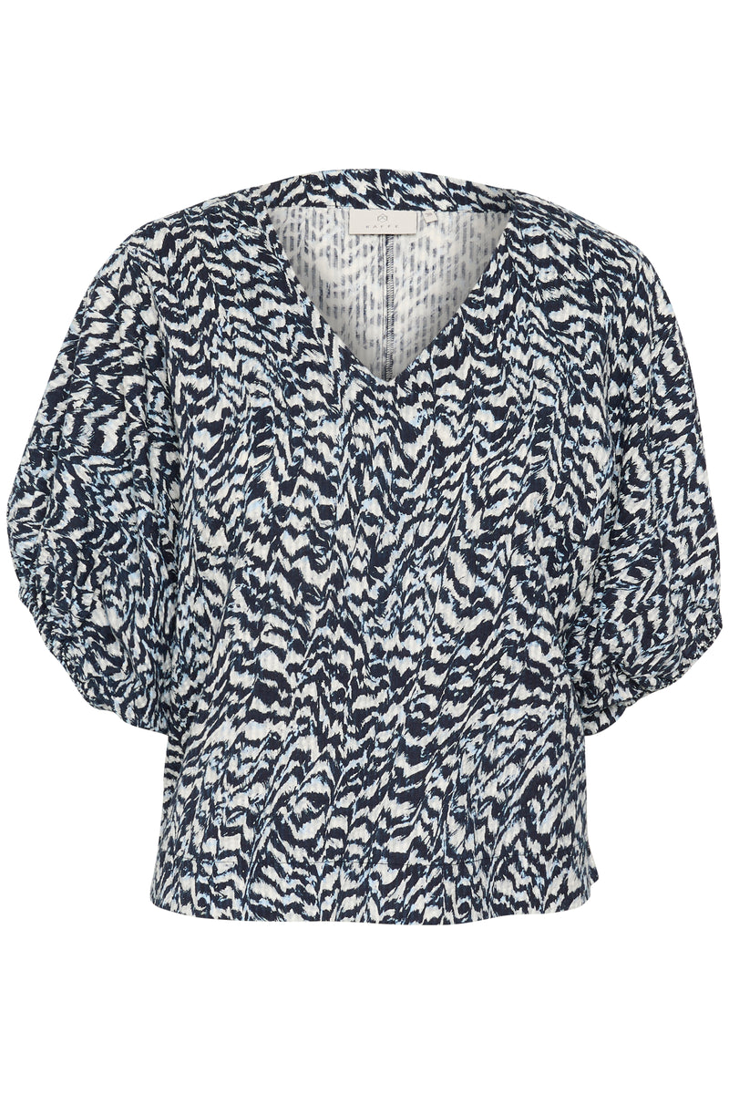 Kaffe Karuffalo Baby Blue/White/Navy Abstract Printed V-Neck Top