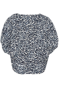 Kaffe Karuffalo Baby Blue/White/Navy Abstract Printed V-Neck Top