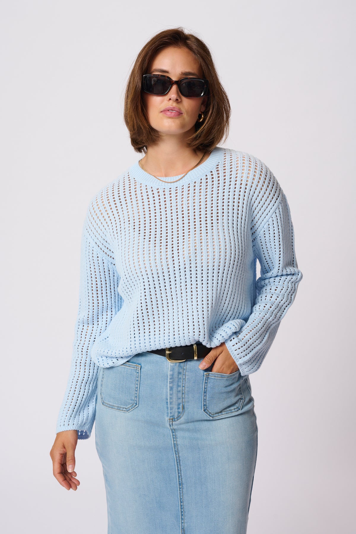Kaffe Kasolar Nantucket Baby Blue Oversized Knitted Pullover