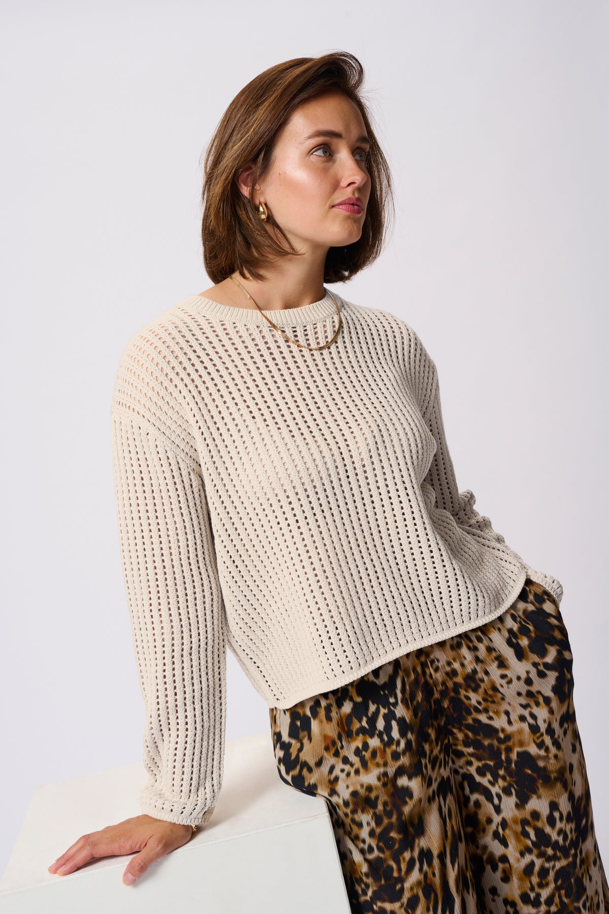 Kaffe Kasolar Feather Beige Oversized Knitted Pullover