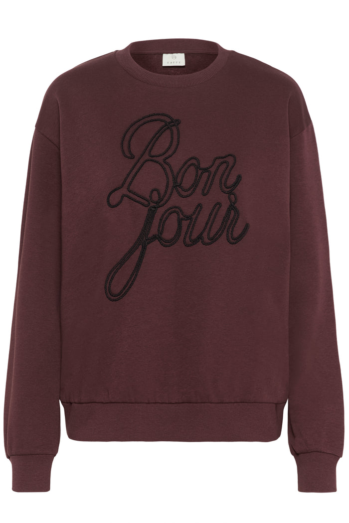 Kaffe Kaberta Fudge Burgundy 'BONJOUR' Supersoft Sweatshirt, 10510216