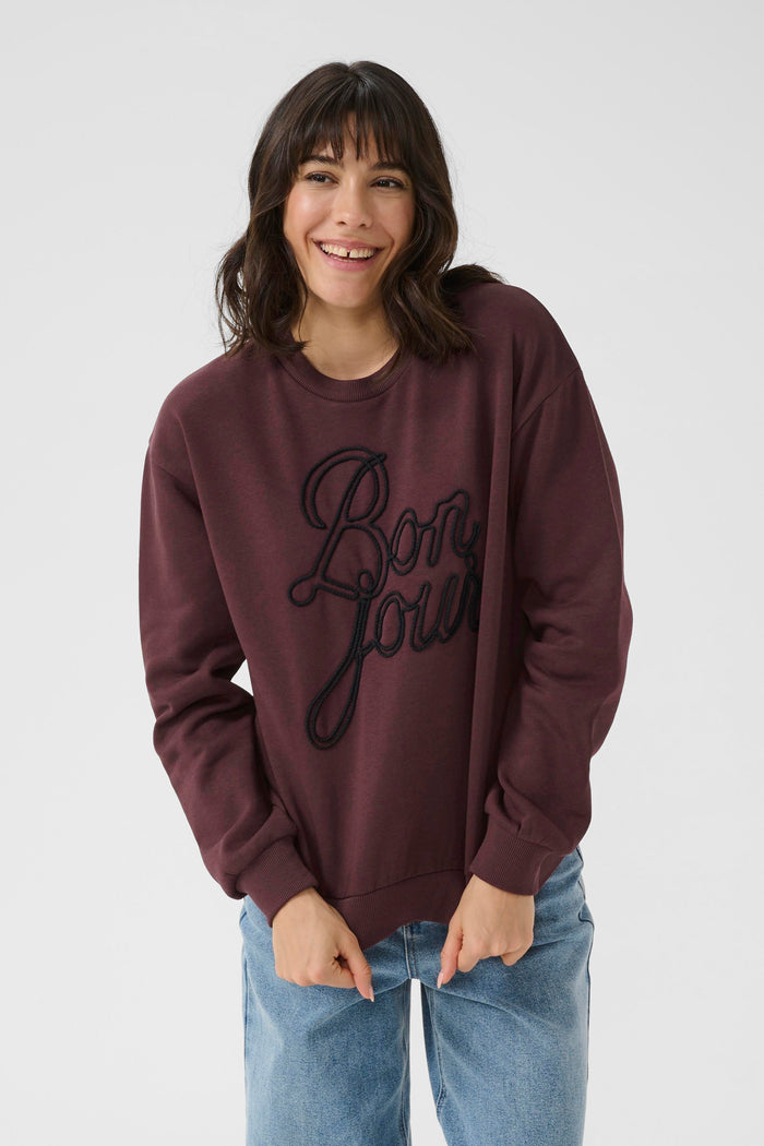 Kaffe Kaberta Fudge Burgundy 'BONJOUR' Supersoft Sweatshirt, 10510216