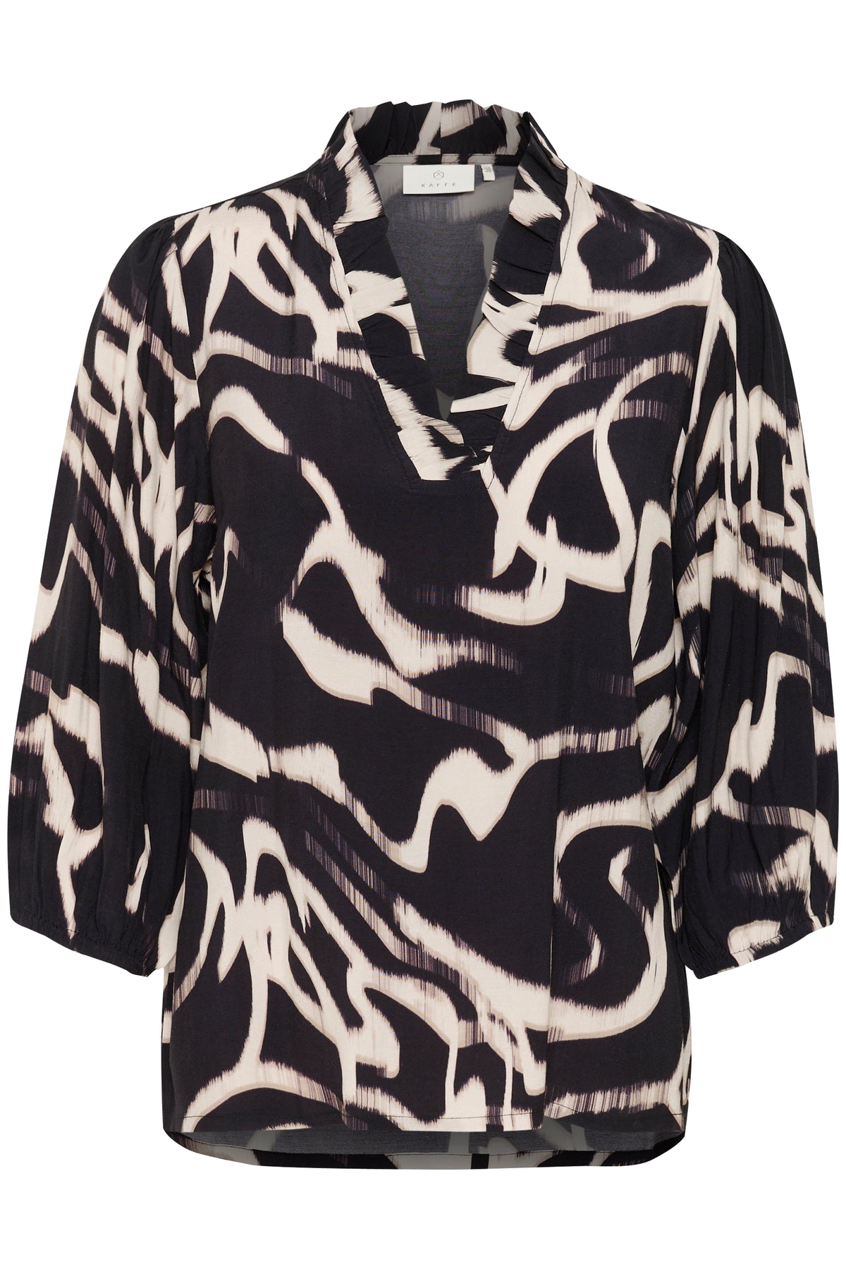 Kaffe Kamartha Black/Natural Printed Abstract V-Neck Top