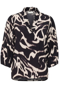 Kaffe Kamartha Black/Natural Printed Abstract V-Neck Top