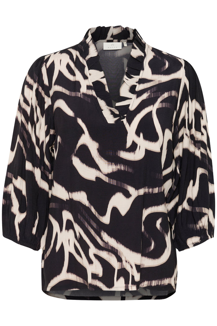 Kaffe Kamartha Black/Natural Printed Abstract V-Neck Top