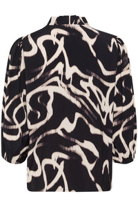 Kaffe Kamartha Black/Natural Printed Abstract V-Neck Top