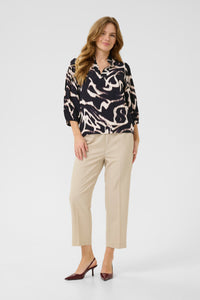 Kaffe Kamartha Black/Natural Printed Abstract V-Neck Top