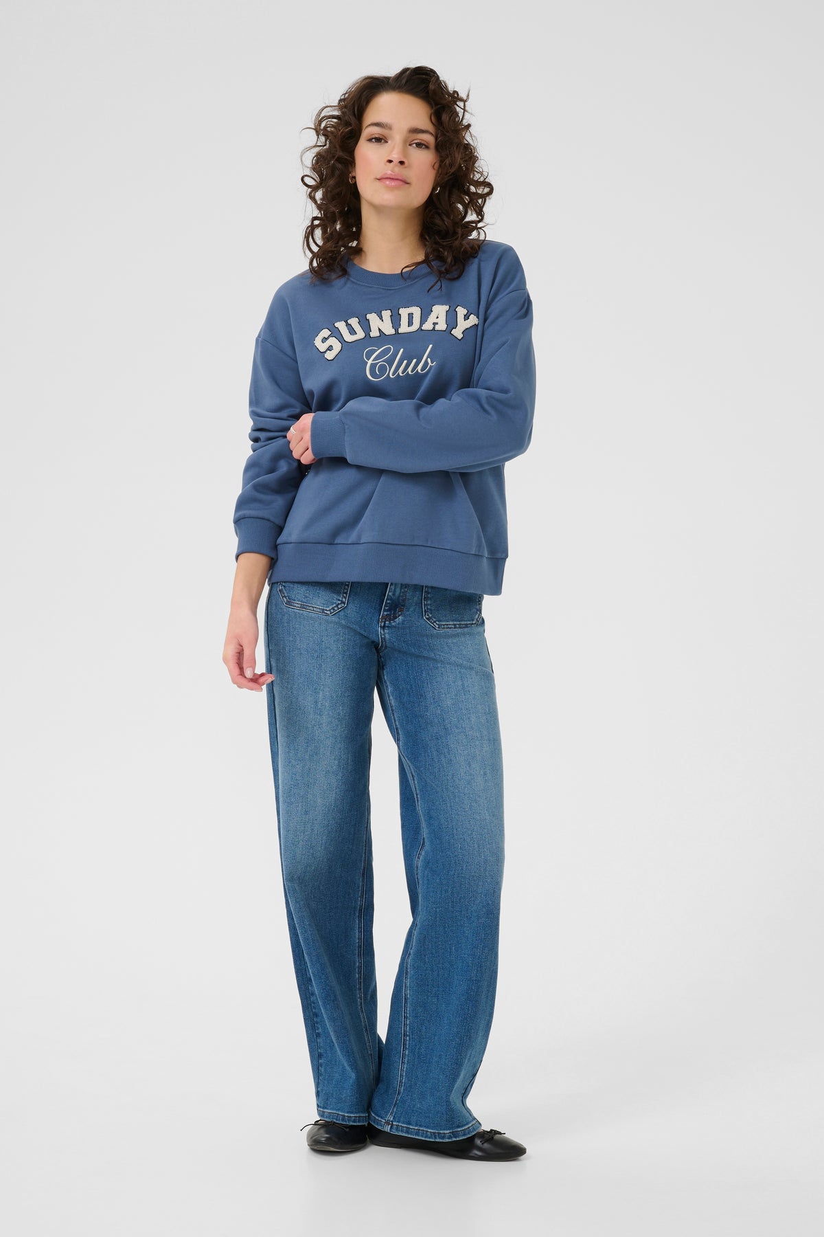 Kaffe Kaelenora Denim Blue Fleece Lined Supersoft Sweatshirt, 10510672