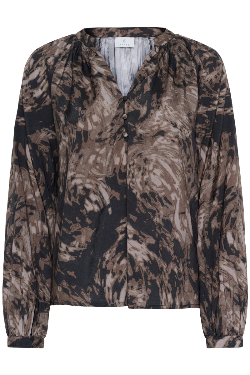 Kaffe Kajamie Chocolate Brown Abstract Print V-Neck Blouse