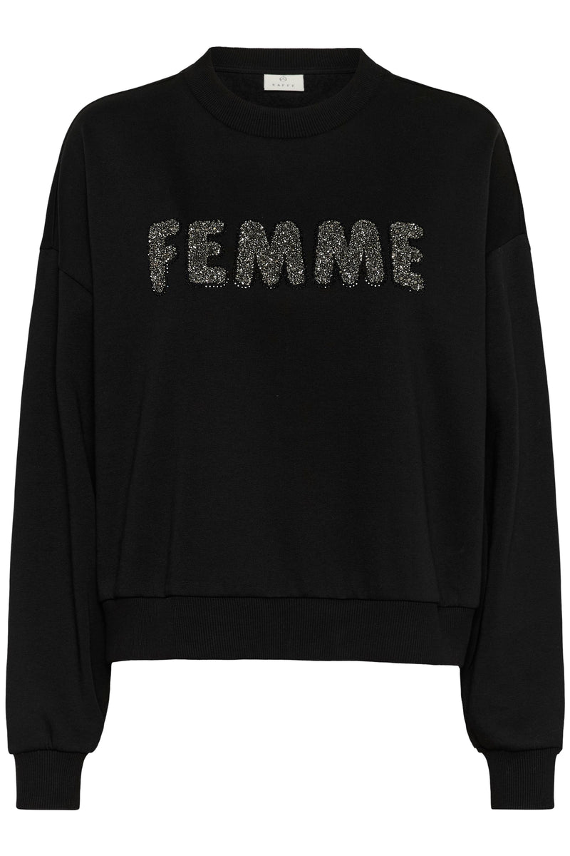 Kaffe Kalise Black 'FEMME' Embellished Logo Relaxed Fit Sweatshirt, 10510868