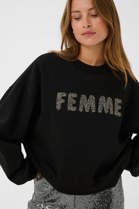 Kaffe Kalise Black 'FEMME' Embellished Logo Relaxed Fit Sweatshirt, 10510868