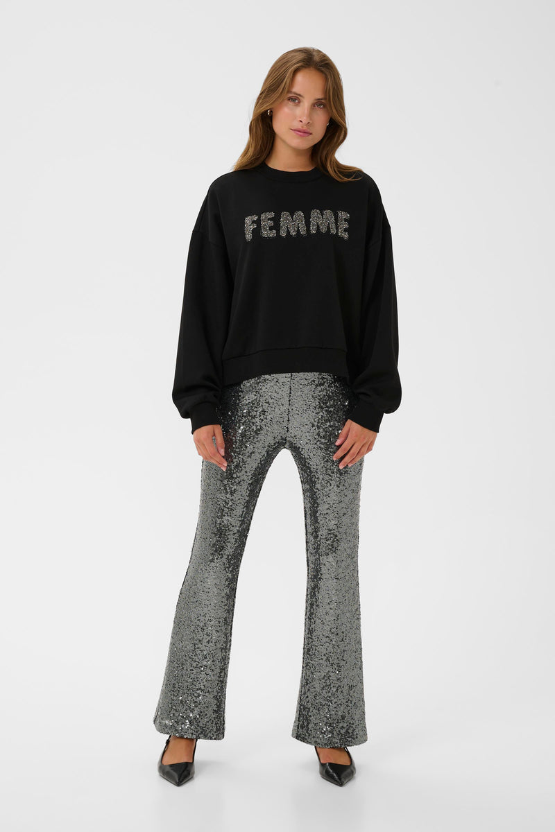 Kaffe Kalise Black 'FEMME' Embellished Logo Relaxed Fit Sweatshirt, 10510868