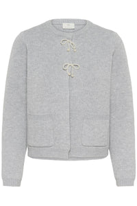 Kaffe Kabowie Grey Melange Pearl Bow Knitted Cardigan, 10510901